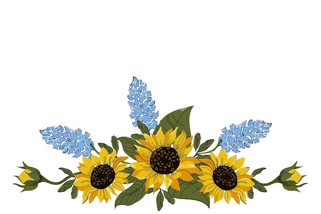 Flat design natural sunflower border