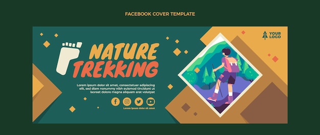 Vettore gratuito copertina facebook design piatto natura trekking
