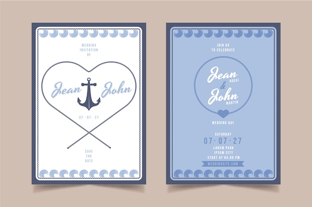 フラットなデザインの航海の結婚式の招待状