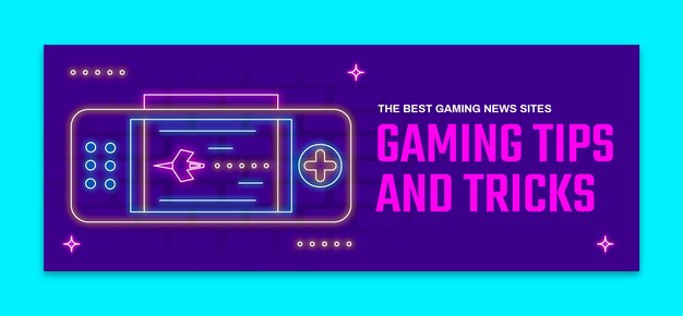 Flat design neon gaming setup facebook cover template