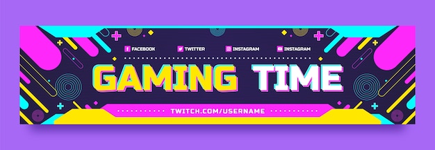 Flat design neon gaming setup twitch banner