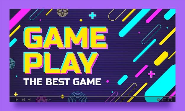 Free vector flat design neon gaming setup youtube thumbnail