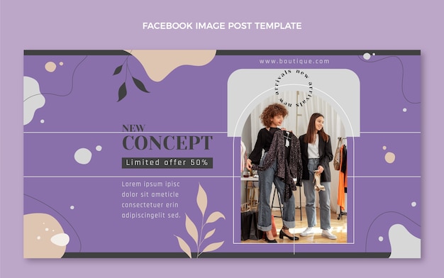 無料ベクター フラットデザインの新しいブティックfacebookの投稿