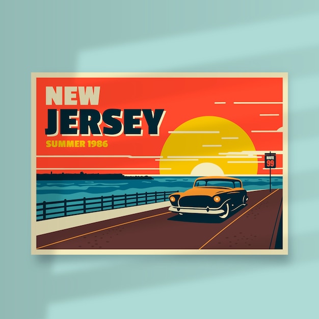 Flat design new jersey postcard illustration