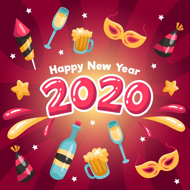 평면 디자인 새 해 2020 배경 개념