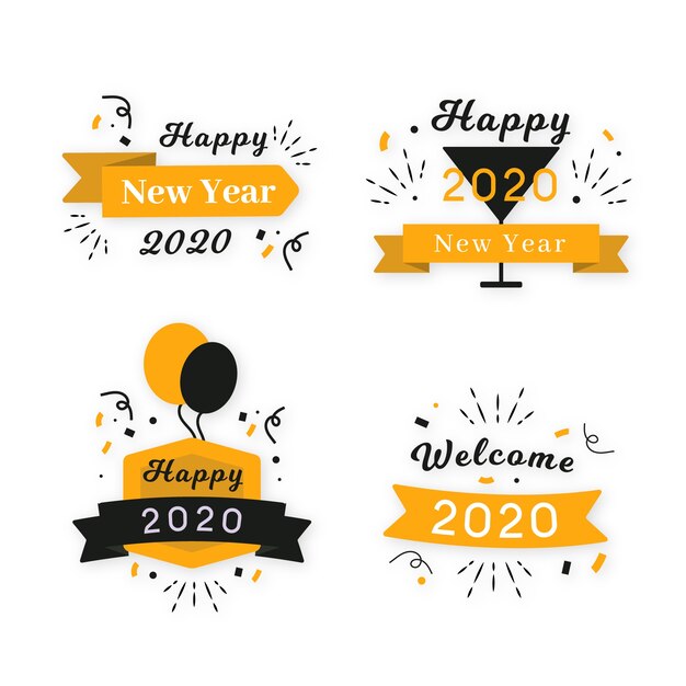 Flat design new year 2020 badge collection