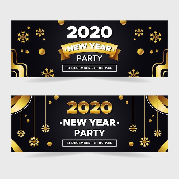 Free vector flat design new year 2020 party banners pack