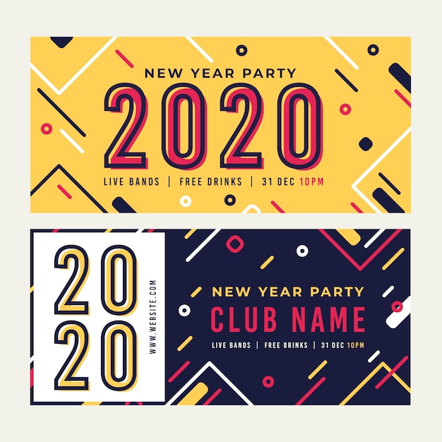 Flat design new year 2020 party banners template