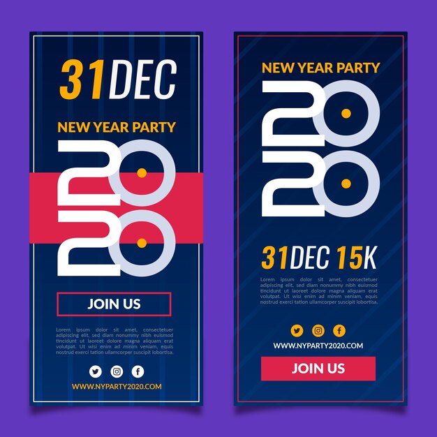Flat design new year 2020 party banners template