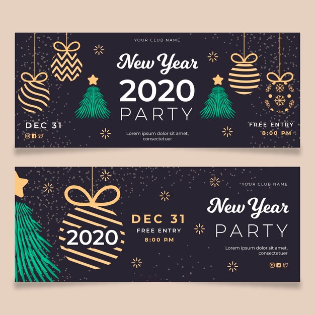 Flat design new year 2020 party banners template