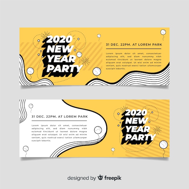 Flat design of new year 2020 party banners