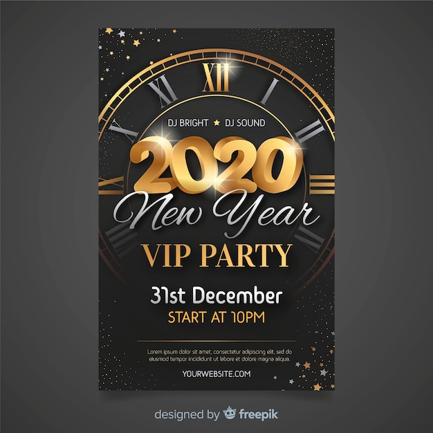 Free vector flat design new year 2020 party poster template