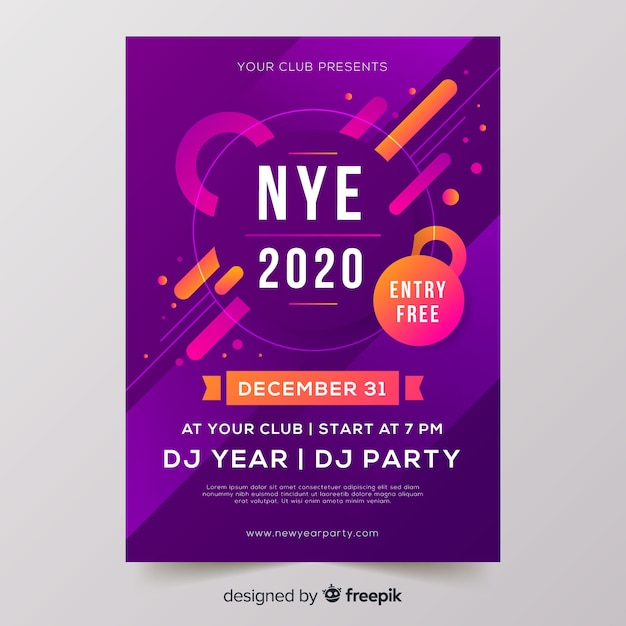 Flat design new year 2020 party poster