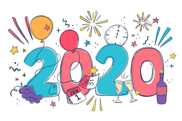 フラットデザインの新年2020年の壁紙