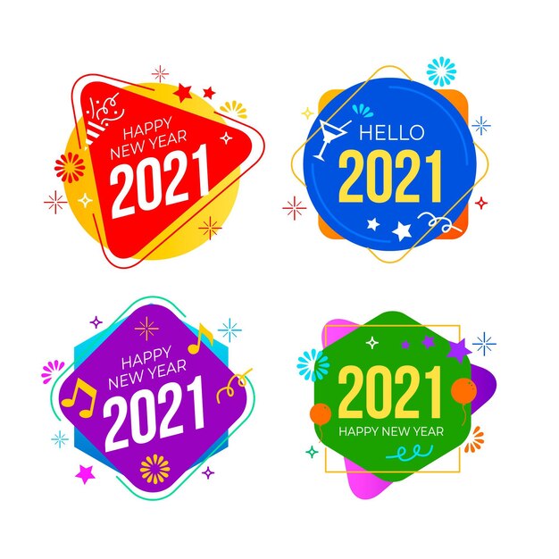 Плоский дизайн коллекции этикеток новый год 2021