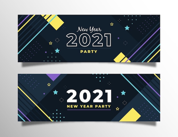 Flat design new year 2021 party banners set