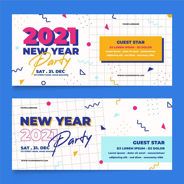 Free vector flat design new year 2021 party banners template