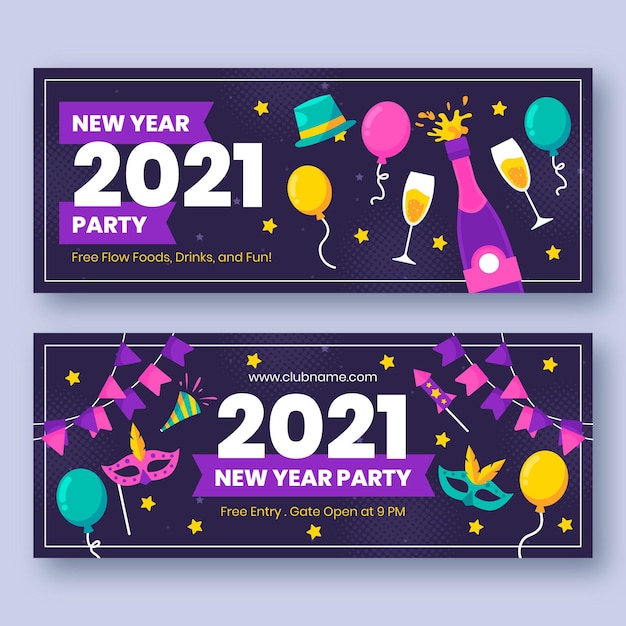 Flat design new year 2021 party banners template