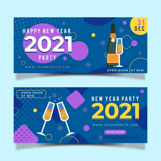 Flat design new year 2021 party banners template