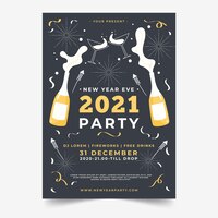 免费矢量平面设计2021年新年派对海报模板