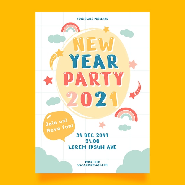 Flat design new year 2021 party poster template