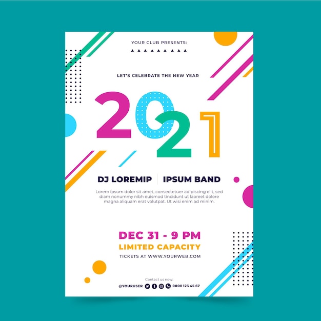 Flat design new year 2021 party poster template