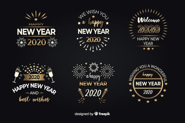 Flat design new year badge collection