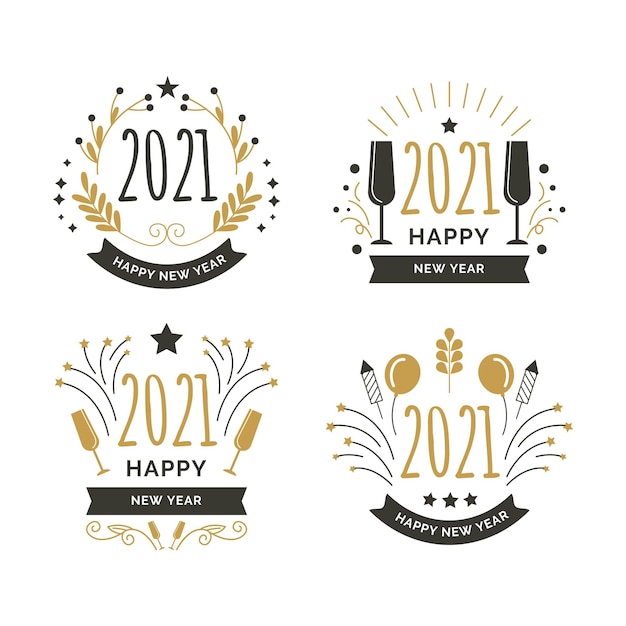 Flat design new year badge collection
