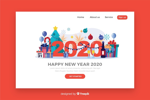 Flat design new year landing page template