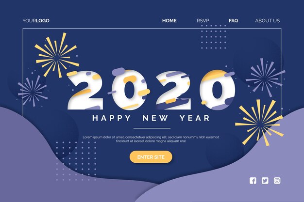 フラットなデザインの新年ランディングページテンプレート