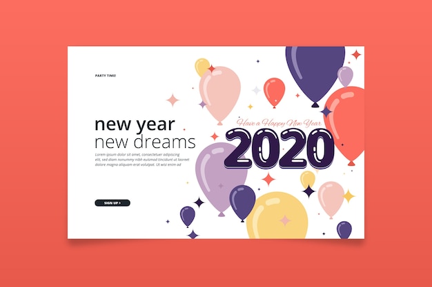 Vettore gratuito modello di landing page design piatto nuovo anno