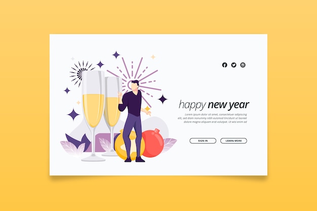 Flat design new year landing page template