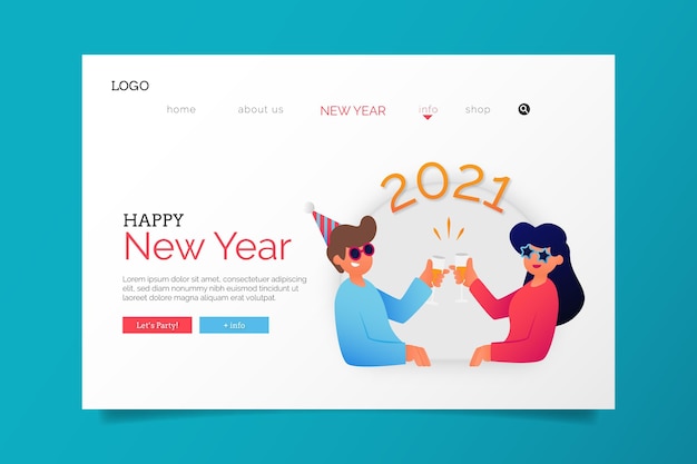 Free vector flat design new year landing page template