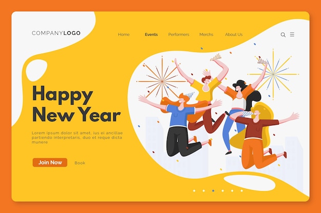 Flat design new year landing page template