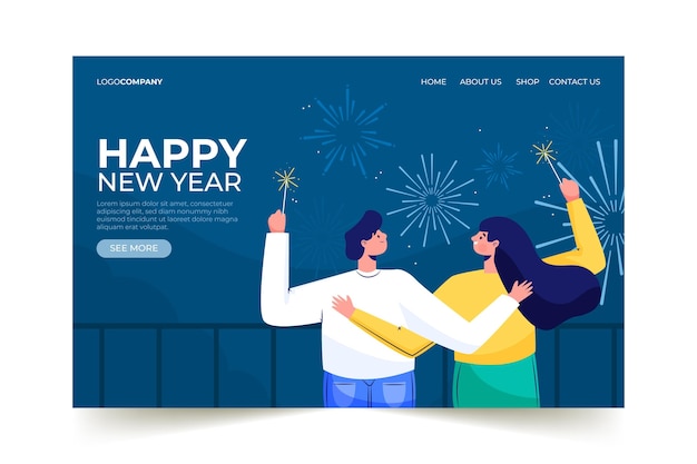 Free vector flat design new year landing page template