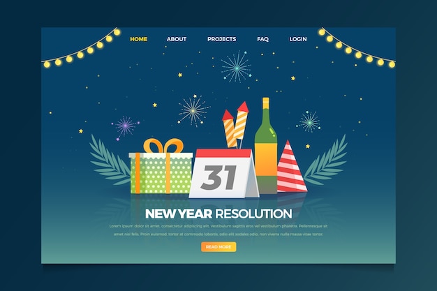 Flat design of new year landing page