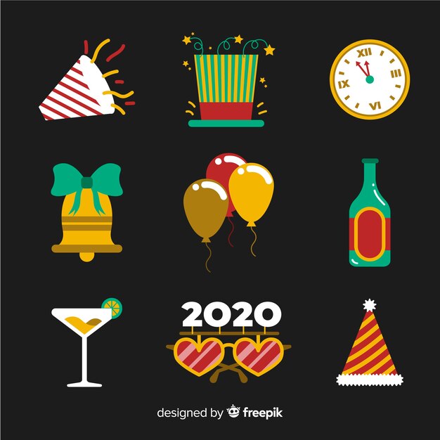 Free vector flat design new year party element collection