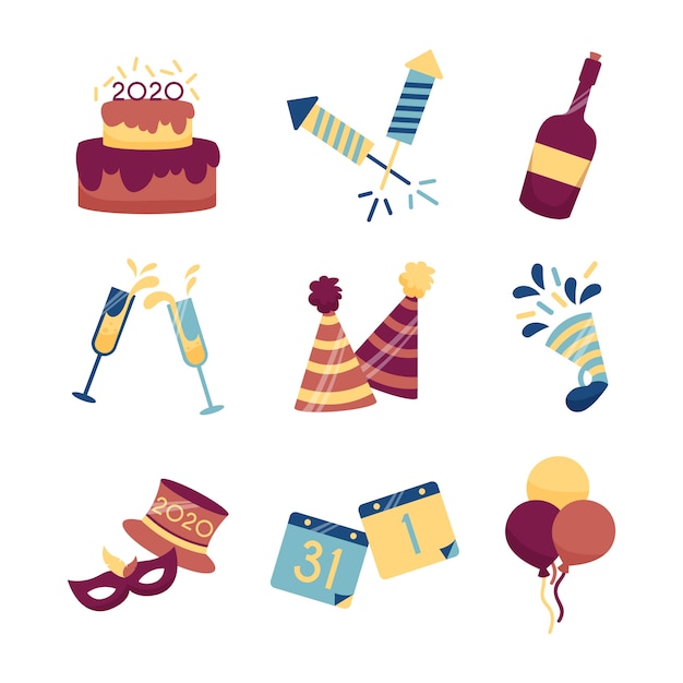 Free vector flat design new year party element collection