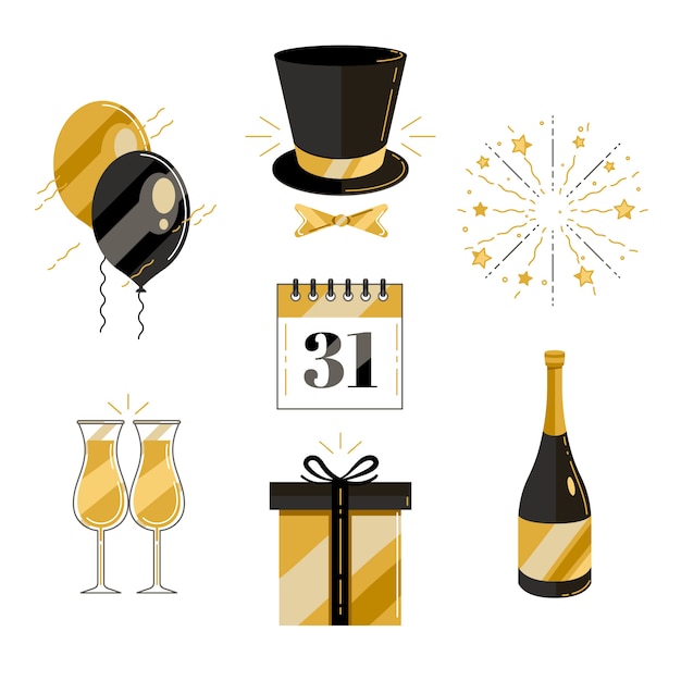 Flat design new year party element collection