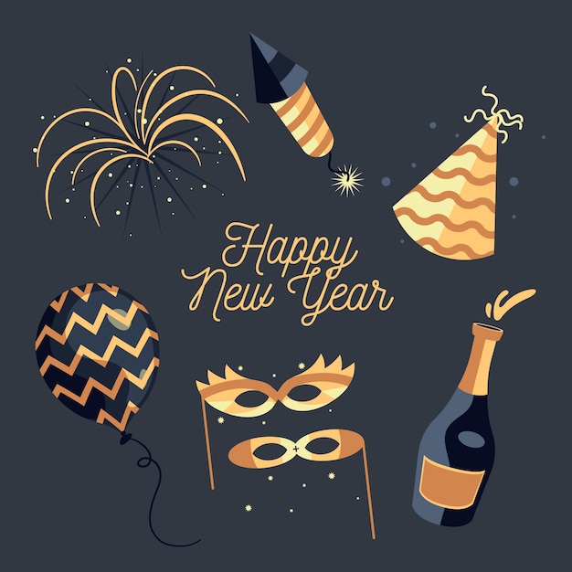 Free vector flat design new year party element collection