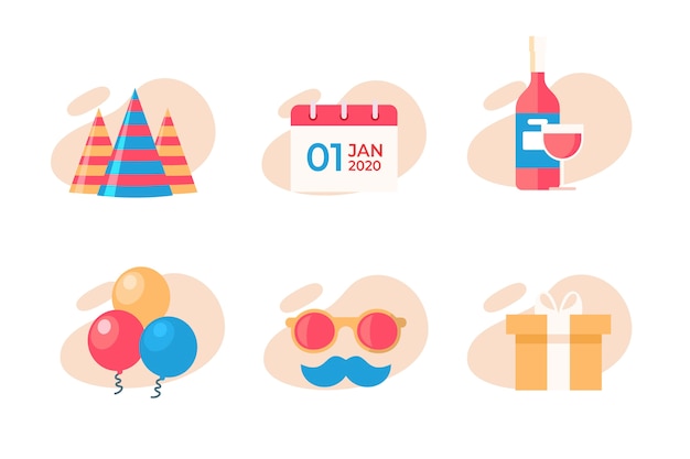 Free vector flat design new year party element collection