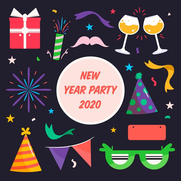 Flat design new year party element collection