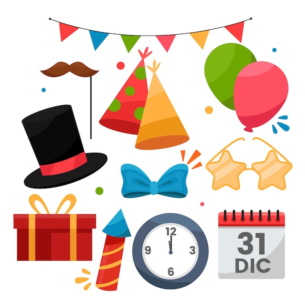 Бесплатное векторное изображение Плоский дизайн новогодней вечеринки