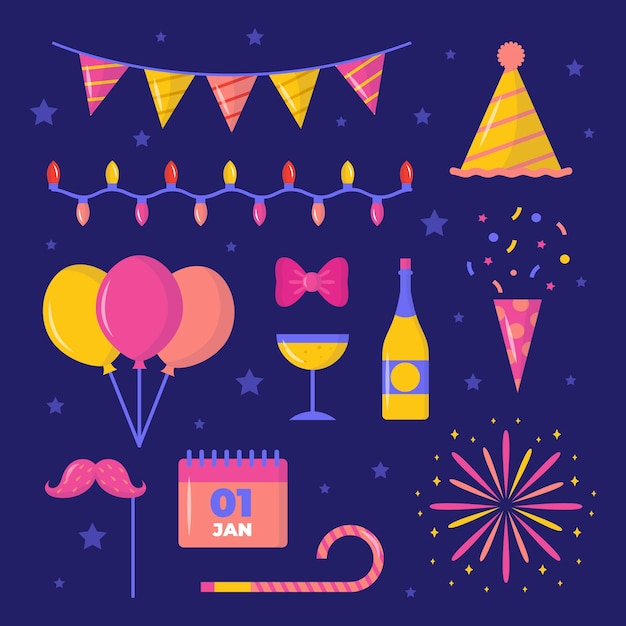 Free vector flat design new year party element collection