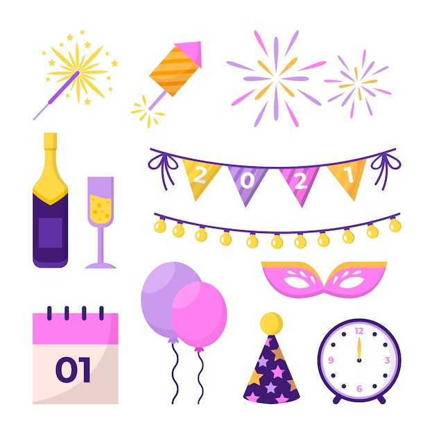 Бесплатное векторное изображение Плоский дизайн новогодняя вечеринка элемент коллекции