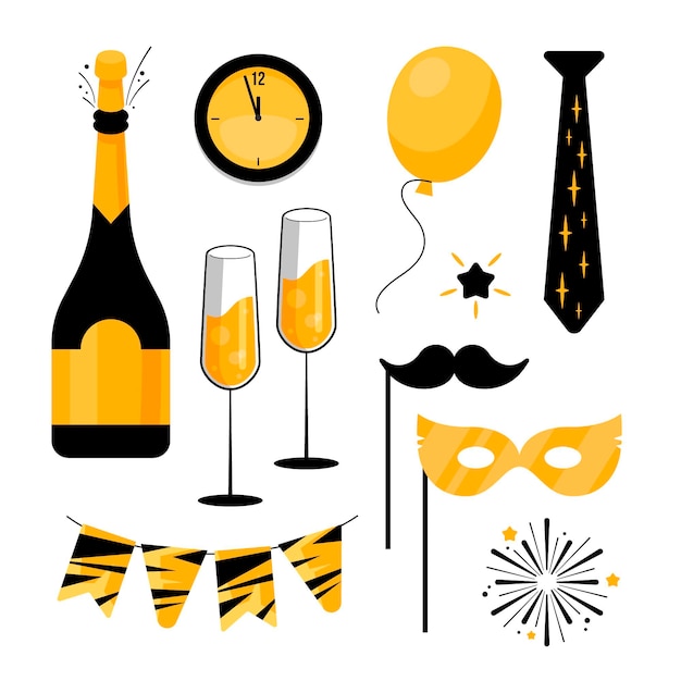 Flat design new year party element collection