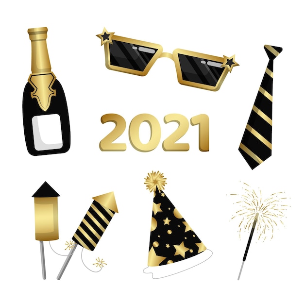 Flat design new year party element collection