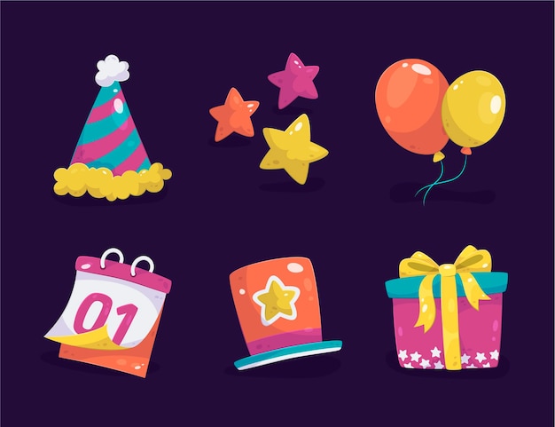 Flat design new year party element collection