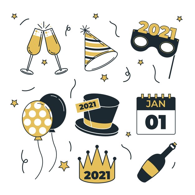 Flat design new year party element collection