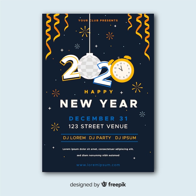 Flat design new year party poster template